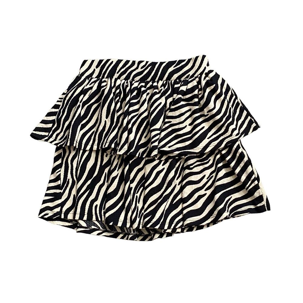 Francesca's GB Womens Small Zebra Print Teired Ruffle Pull On Mini Skirt NWT